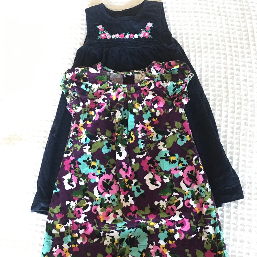 Corduroy dress floral, navy blue 18 month